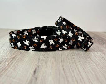 Halloween dog collar, boy dog collar, girl dog collar, handmade side release collar, washable collar, fabric dog collar,  ghost dog collar