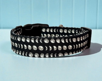 Handmade Dog Collar: Moon Phases Fabric, Adjustable Side Release