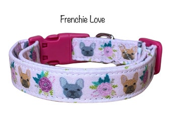 French bulldog dog collar, frenchie dog collar, adjustable collar, side release collar, floral collar, dog collar girl, washable collar
