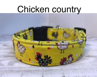Chicken dog collar, funny dog collar, yellow dog collar, side release collar, adjustable, washable, fabric dog collar, chickens, yellow