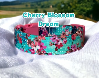 cherry blossom dog collar, dog collar, girl dog collar, floral dog collar, floral cat collar, adjustable collar, handmade dog collar