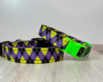 Halloween dog collar, boy dog collar, girl dog collar, handmade side release collar, washable collar, fabric dog collar, argyle dog collar