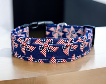 Patriotic Pinwheel dog collar, dog collar, handmade side release dog collar, girl dog collar, custom dog collar, washable adjustable collar