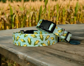 Corn dog collar, food dog collar, funny dog collar, side release adjustable dog collar, washable fabric dog collar, handmade dog collar