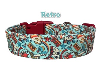 Retro dog collar, roller skate dog collar, 80’s dog collar, side release adjustable, dog collar girl, dog collar boy, custom dog collar