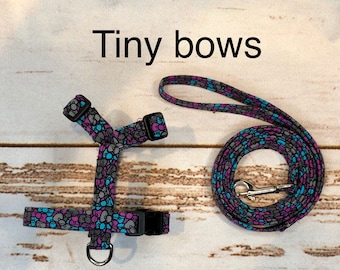 Dog harness, harness and leash set, step in harness, standard harness, matching leash, adjustable harness, bow Dog Harness, Tiny Bows, bows