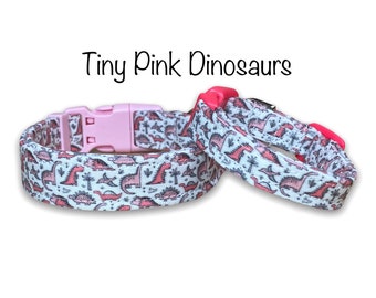 Pink Dinosaur dog collar, funny dog collar, dinosaur collar, cat collar, fabric collar, adjustable, eco friendly, pink, washable, girl Dino