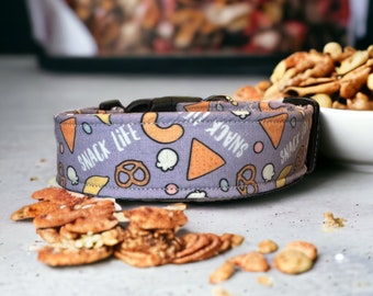 Snack life dog collar, funny dog collar, food dog collar, side release adjustable collar, washable dog collar, handmade dog collar, purple