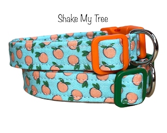 Peaches dog collar, food dog collar, funny dog collar, peaches, cat collar, peach, mint, side release collar, adjustable collar, washable