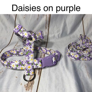 Dog harness, Harness and leash, step in harness, standard harness, dog harness set, adjustable harness, daisy dog harness, daisies, purple