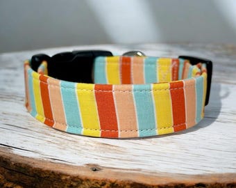 Summer striped dog collar, dog collar, handmade side release dog collar, funny dog collar, custom dog collar, washable adjustable dog collar