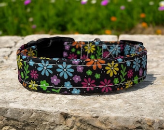 Spring floral dog collar, handmade fabric dog collar, side release adjustable dog collar, funny dog collars, washable, gifts for dogs