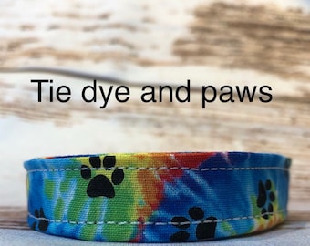 Tie dye dog collar, rainbow tie dye, dog collar, girl dog collar, boy dog collar, side release adjustable collar, washable collar, paw print