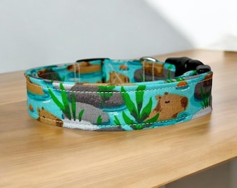 Capybara Dog Collar, Handmade Adjustable dog Collar, Washable Fabric dog collar, Pet Accessory, Custom dog collar, side release collar