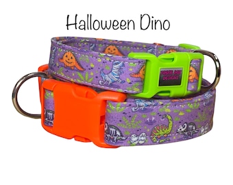 Halloween dog collar, Halloween dinosaurs, side release collar, adjustable collar, washable collar, dog collar, fabric dog collar, purple
