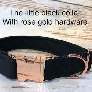 Black dog collar, rose gold, personalized dog collar, side release collar, adjustable collar, rose gold hardware, washable collar, black