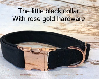 Black dog collar, rose gold, personalized dog collar, side release collar, adjustable collar, rose gold hardware, washable collar, black