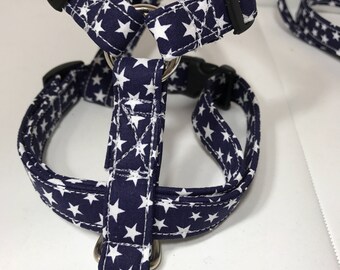 Dog harness, Harness and leash, step in harness, standard harness, dog harness set, adjustable, patriotic, stars, red, blue, made in USA