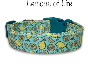 Lemon dog collar, funny dog collar, food dog collar, cat collar, blue, lemons, eco friendly collar, washable, adjustable, blue lemons, dog