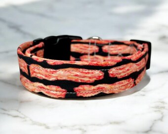 Bacon dog collar, funny food dog collar, handmade, side release dog collar, girl dog collar, boy dog collar, custom adjustable dog collar