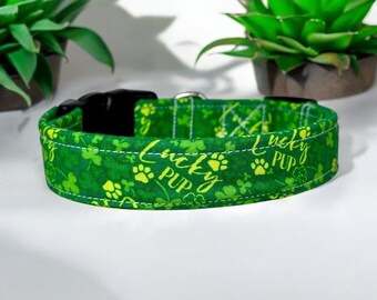 St. Patricks Dog Collar, Handmade Adjustable dog Collar, Washable Fabric dog collar, Pet Accessory, Custom dog collar, side release collar