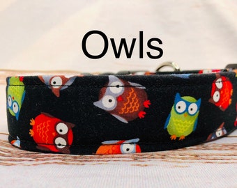 Dog Collar, girl dog collar, boy dog collar, martingale collar, fabric, adjustable collar, buckle dog collar, owl dog collar, owls
