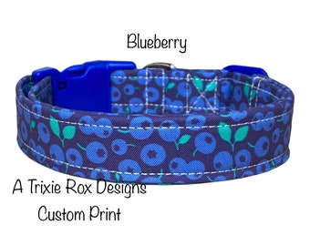 Blueberry dog collar, dog collar, fruit dog collar, food dog collar, cat collar, adjustable side release collar, washable, fabric dog collar