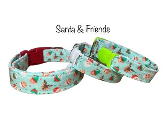Christmas dog collar, Santa Claus, dog collar, adjustable collar, washable collar, side release collar, winter, fabric collar, cat collar