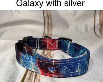 Galaxy with silver dog collar, standard adjustable or martingale