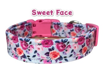 Floral dog collar, dog collar girl, Floral cat collar, side release, adjustable collar, washable fabric collar, flower collar, dog collar
