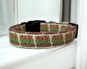 Fuck those Squirrels dog collar, handmade fabric dog collar, side release adjustable dog collar, funny dog collars, washable, gifts for dogs