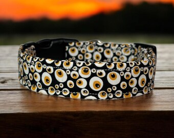 Creepy eyes dog collar, dog collar, handmade side release dog collar, funny dog collar, custom dog collar, washable adjustable dog collar