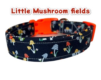 Mushroom dog collar, dog collar boy, dog collar girl, side release collar, washable fabric dog collar, Mushroom cat collar, food pet collar