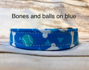 Bones and balls dog collar, standard adjustable or martingale