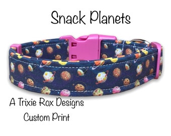 Food dog collar, funny dog collar, planets, galaxy dog collar, food, universe, cat collar, adjustable, washable, eco friendly, food planet