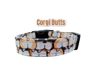 Corgi dog collar, funny dog collar, adjustable dog collar, side release collar, washable dog collar, fabric dog collar, corgi butt collar