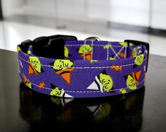 Witch Halloween dog collar, handmade fabric dog collar, side release adjustable dog collar, funny dog collars, washable, gift for dog