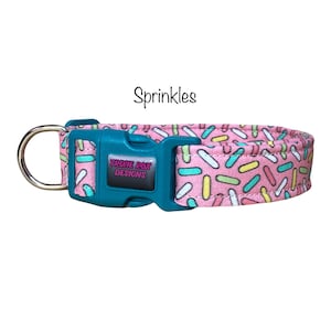 Funny dog collar, girl dog collar, collar for girl dog, sprinkles dog collar, adjustable, washable, side release, ice cream sprinkles, pink