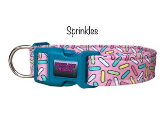 Funny dog collar, girl dog collar, collar for girl dog, sprinkles dog collar, adjustable, washable, side release, ice cream sprinkles, pink