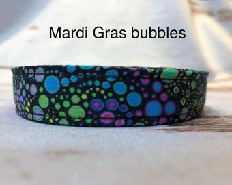 Mardi Gras Bubble Dog Collar, Colorful Fabric with Adjustable Side Release