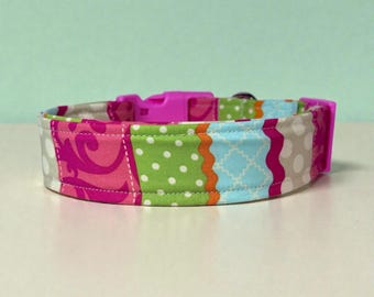 Decorative striped Handmade Funny dog collar: Washable fabric, adjustable side release, webbing core, customizable hardware, dog collar
