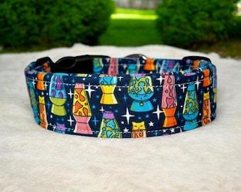 Lava Lamp Dog Collar, Handmade Adjustable dog Collar, Washable Fabric dog collar, Pet Accessory, Custom dog collar, side release collar