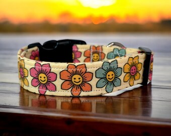 Boho floral dog collar, fabric handmade side release collar, girl dog collar, boy dog collar, custom collar, washable & adjustable collar