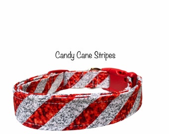 Dog Collar, adjustable dog collar, side release dog collar, candy cane dog collar, Christmas dog collar, candy cane stripe, Christmas collar