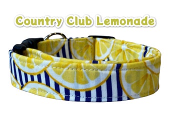 Lemon dog collar, summer dog collar, dog collar boy, striped dog collar, dog collar girl, adjustable collar, side release, washable collar