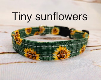 Sunflower dog collar, green dog collar, girl dog collar, side release collar, adjustable collar, washable, eco friendly, green, sunflowers