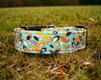 Retro dog collar, mint green and orange dog collar, handmade dog collar, side release adjustable collar, washable collar, girl dog collar