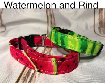 Watermelon dog collar, watermelon rind, watermelon fruit, dog collar, adjustable, washable, eco friendly, fabric dog collar, side release