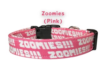 Zoomies Dog collar, funny dog collar, handmade dog collar, custom dog collar, boy dog collar, girl dog collar, washable side release collar