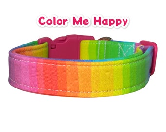 Rainbow dog collar, adjustable collar, side release collar, washable dog collar, rainbow cat collar, fabric dog collar, eco friendly collar